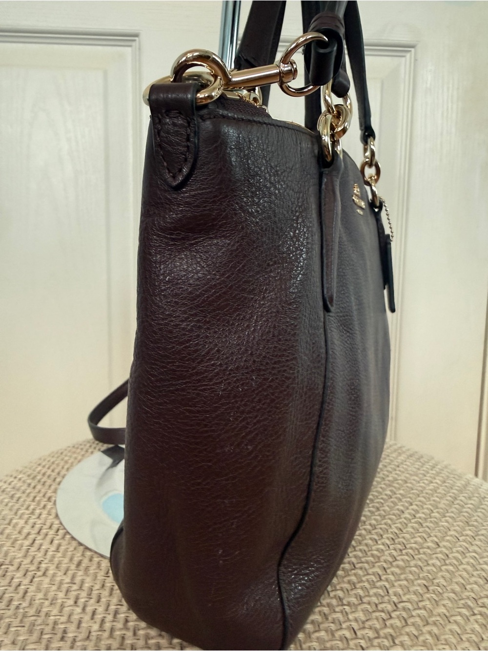Coach Dark Brown Pebbled Leather Crossbody Tote with Gold Hardware - Picture 5 of 9
